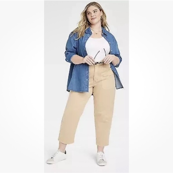 Women's High-Rise Barrel Leg Tan Pants Size 8 - Picture 1 of 11